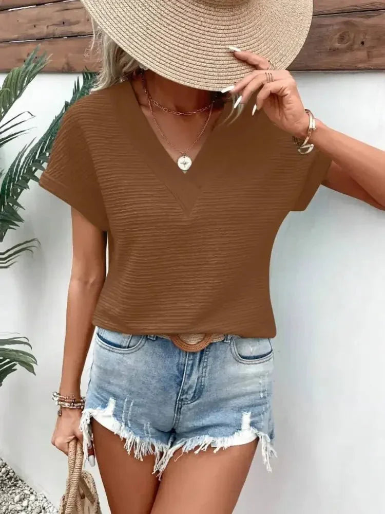 Textured Solid Color Short Sleeve Top - Update AvenueT-ShirtsTrendsi100100606572659100100606572659996fe1f0 - e744 - 4273 - 9f30 - 3613f41f40f0 - Max - OriginBrown