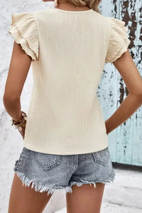 Textured V - Neck Flutter Sleeve Blouse - Update AvenueTrendsi100101877029300100101877029300a2e4a32d42964ba78299e487ba59b0e5 - MaxIvory