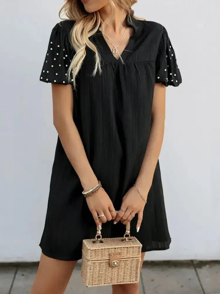 Textured V - Neck Short Sleeve Mini Dress - Update AvenueEffortless Elegance: DressesTrendsi100100423791308100100423791308ae195d63 - 54ae - 4b43 - afff - c7bdc3e8ad41 - Max - OriginBlack