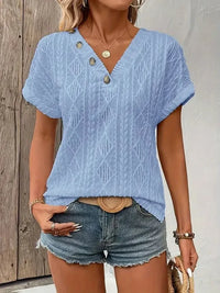 Textured V - Neck Short Sleeve Top - Update AvenueT-ShirtsTrendsi100100315980998100100315980998e91236fde1df4a3caa8df3fedabaa9d7 - Max - OriginBlue