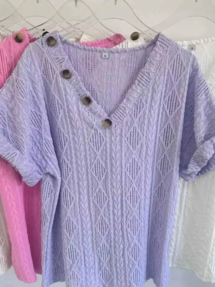 Textured V - Neck Short Sleeve Top - Update AvenueT-ShirtsTrendsi100100315981795100100315981795cbc0b7e9c5b94a10bb206c8d4a8126ba - Max - OriginPurple