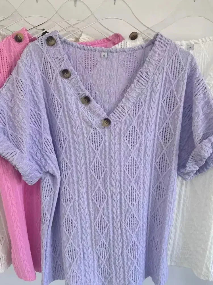 Textured V - Neck Short Sleeve Top - Update AvenueT-ShirtsTrendsi100100315981876100100315981876282eb23a - f954 - 4311 - 86ea - da91672f333c - Max - OriginWhite