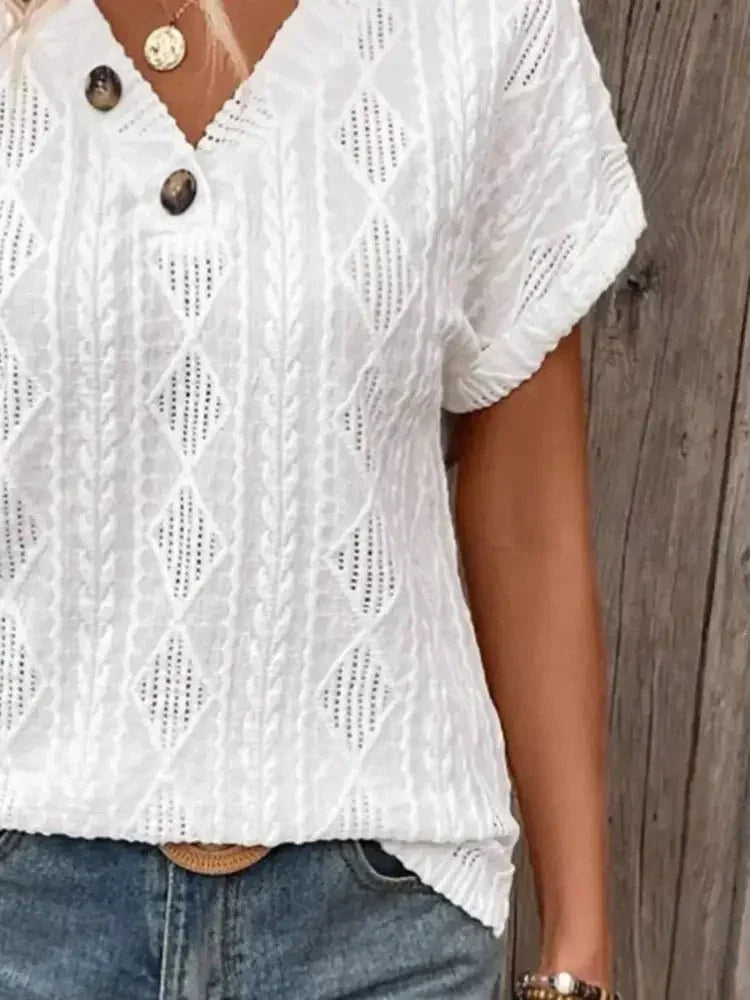 Textured V - Neck Short Sleeve Top - Update AvenueT-ShirtsTrendsi1001003159818761001003159818761ce9b746 - feac - 489e - 95c4 - ebf8c619111c - Max - OriginWhite