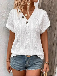 Textured V - Neck Short Sleeve Top - Update AvenueT-ShirtsTrendsi10010031598187610010031598187621aea0e2 - 19be - 4e46 - 95a6 - b0a3cd16feee - Max - OriginWhite