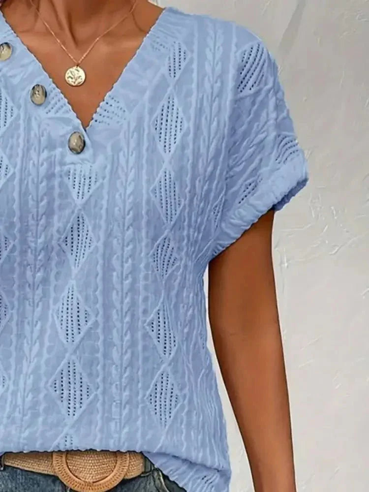 Textured V - Neck Short Sleeve Top - Update AvenueT-ShirtsTrendsi1001003159818761001003159818764bec4536 - a044 - 46cb - 9f86 - 05cc3a20d755 - Max - OriginWhite
