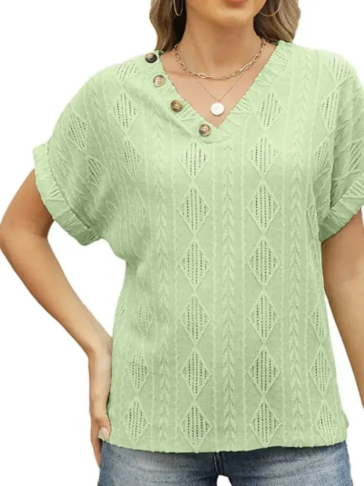 Textured V - Neck Short Sleeve Top - Update AvenueT-ShirtsTrendsi100100315981876100100315981876e51cd5ee - 67a3 - 424c - 94ab - 71ed8b95fd84 - Max - OriginWhite