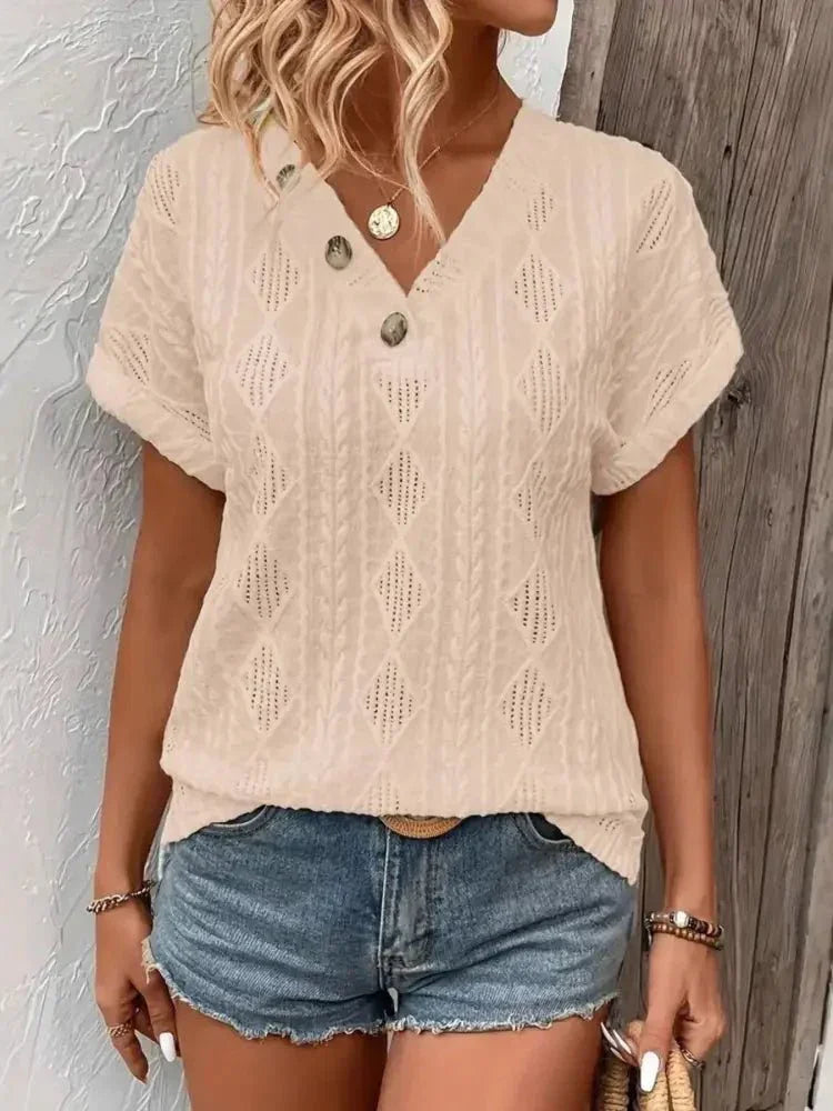 Textured V - Neck Short Sleeve Top - Update AvenueT-ShirtsTrendsi100100315984347100100315984347c69681a4faa5437fbaa93937d7e0ac62 - Max - OriginBeige