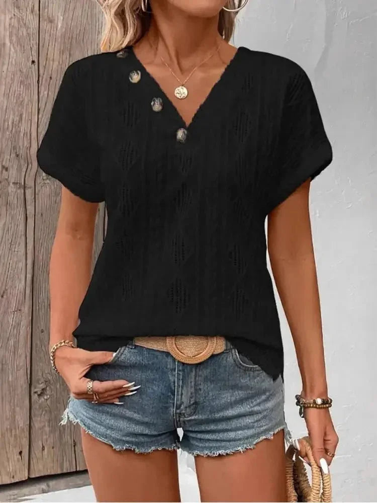 Textured V - Neck Short Sleeve Top - Update AvenueT-ShirtsTrendsi10010031598874010010031598874029c33e0e50014d9b83072d5e0238aeba - Max - OriginBlack