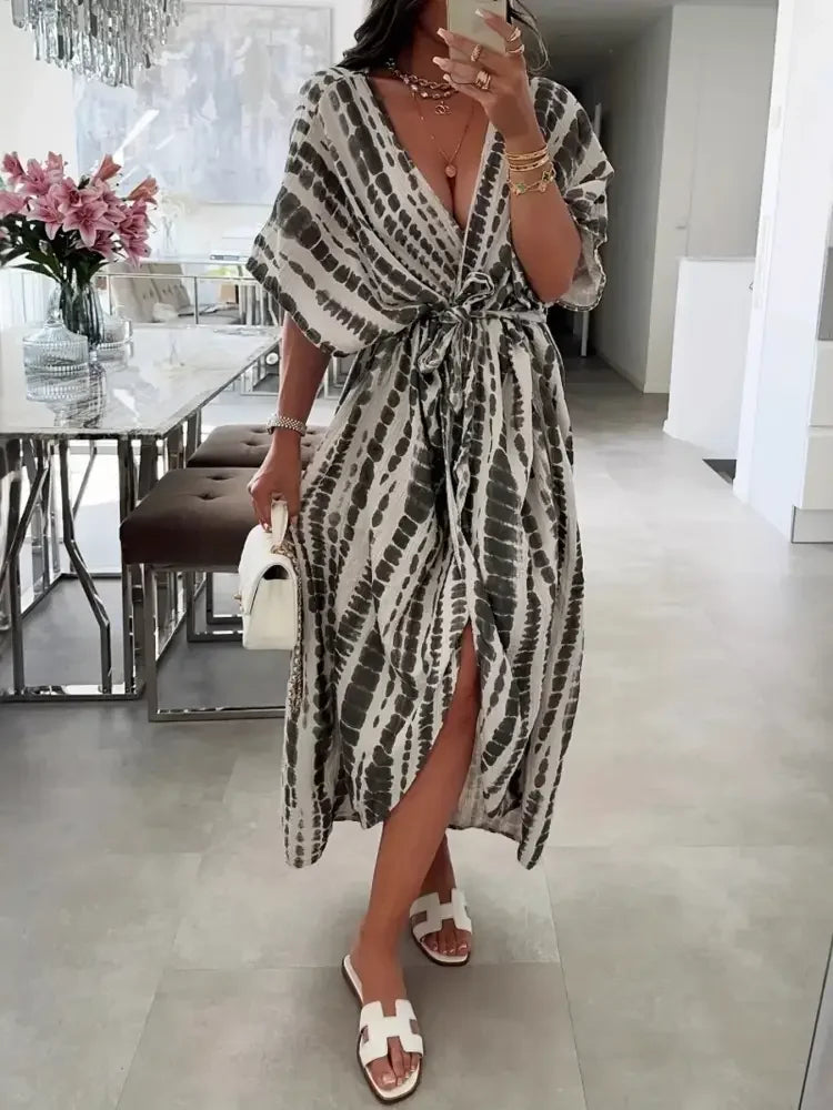 Tie-Dye Tie Waist Wrap Dress