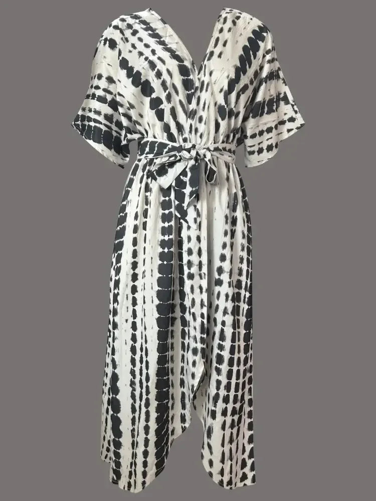 Tie-Dye Tie Waist Wrap Dress