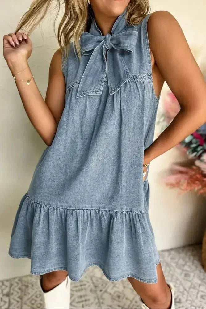 Tie Neck Sleeveless Denim Dress - Update AvenueDenim Dresses & SkirtsTrendsi100100787375229100100787375229c2e34fb8 - cb45 - 478c - a1a9 - 300c75325c53 - Max - OriginDusty Blue