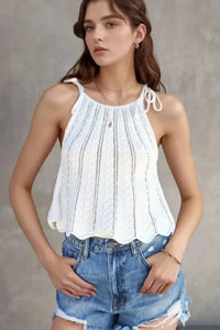 Tie Straps Wave Stripes Textured Eyelet Knitted Vest - Update AvenueBoho VibesTrendsi10010033122513610010033122513637601a37 - 50a9 - 4567 - bf21 - c26bef875fd9 - Max - OriginWhite