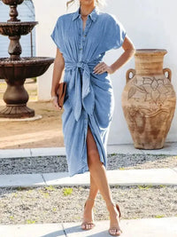 Tied Button Up Short Sleeve Denim Dress - Update AvenueDenim Dresses & SkirtsTrendsi1001009342317881001009342317881471db7f - 6f84 - 4c0b - 854b - db9a43bdd1c2 - MaxLight