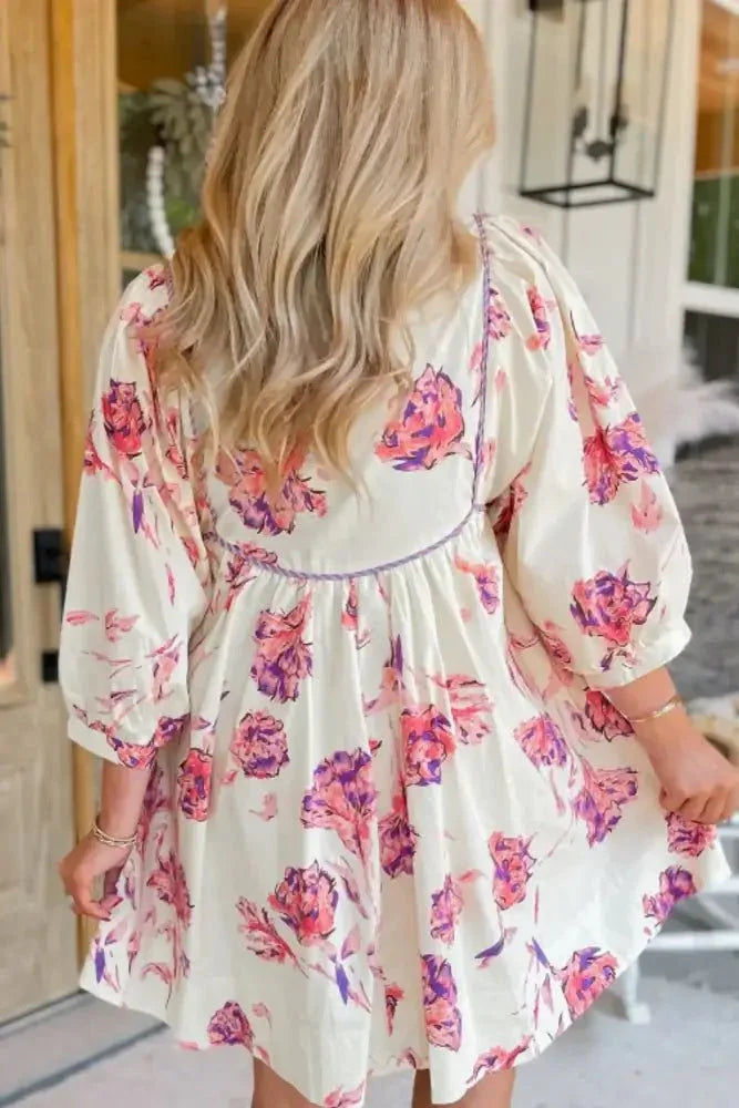 Tied Flower Printed Three - Quarter Sleeve Dress - Update AvenueVacation StyleTrendsi1001004421117241001004421117247caf6437 - 3b53 - 4dff - af57 - c7379721728d - MaxPink