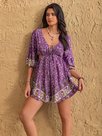 Tied Front Cutout Printed Romper - Update AvenueBoho VibesTrendsi100100585181394100100585181394c3562008 - 9e9c - 4675 - a34b - ce8bd1fdf899 - Max - OriginPurple