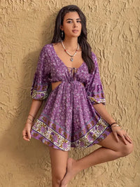 Tied Front Cutout Printed Romper - Update AvenueBoho VibesTrendsi100100585181394100100585181394ee7e62ca - 4c6e - 48f7 - 9ad4 - b291c8e4652d - Max - OriginPurple