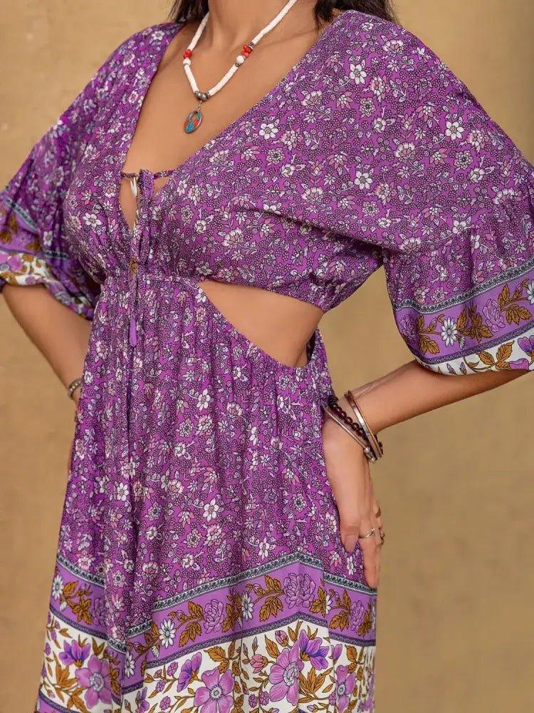 Tied Front Cutout Printed Romper - Update AvenueBoho VibesTrendsi10010058518139410010058518139441925984 - 4a04 - 4d3d - bb58 - d3fbcd69fe23 - Max - OriginPurple