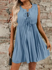 Tied Front Pleated Sleeveless Mini Dress - Update AvenueEffortless Elegance: DressesTrendsi10010073739131610010073739131675c54772 - 334a - 48db - ba7b - 4bb9cbba83a9 - MaxLight Blue