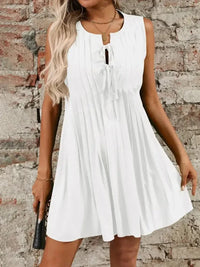 Tied Front Pleated Sleeveless Mini Dress - Update AvenueEffortless Elegance: DressesTrendsi100100737391724100100737391724c334813d - bb08 - 4403 - b87e - 6198eb695705 - MaxWhite