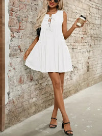 Tied Front Pleated Sleeveless Mini Dress - Update AvenueEffortless Elegance: DressesTrendsi100100737391724100100737391724be5cc819 - 19d5 - 420c - 89a1 - 85845fbf2eec - MaxWhite