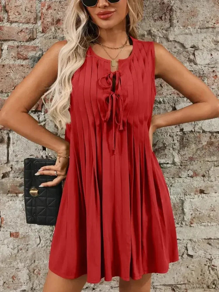 Tied Front Pleated Sleeveless Mini Dress - Update AvenueEffortless Elegance: DressesTrendsi100100737395505100100737395505fc5b8bb0 - 41ee - 4aba - ad36 - d2204271d02a - MaxScarlet