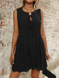 Tied Front Pleated Sleeveless Mini Dress - Update AvenueEffortless Elegance: DressesTrendsi100100737399593100100737399593a755d173 - beb9 - 48d8 - ba6b - 37755c80c749 - MaxBlack