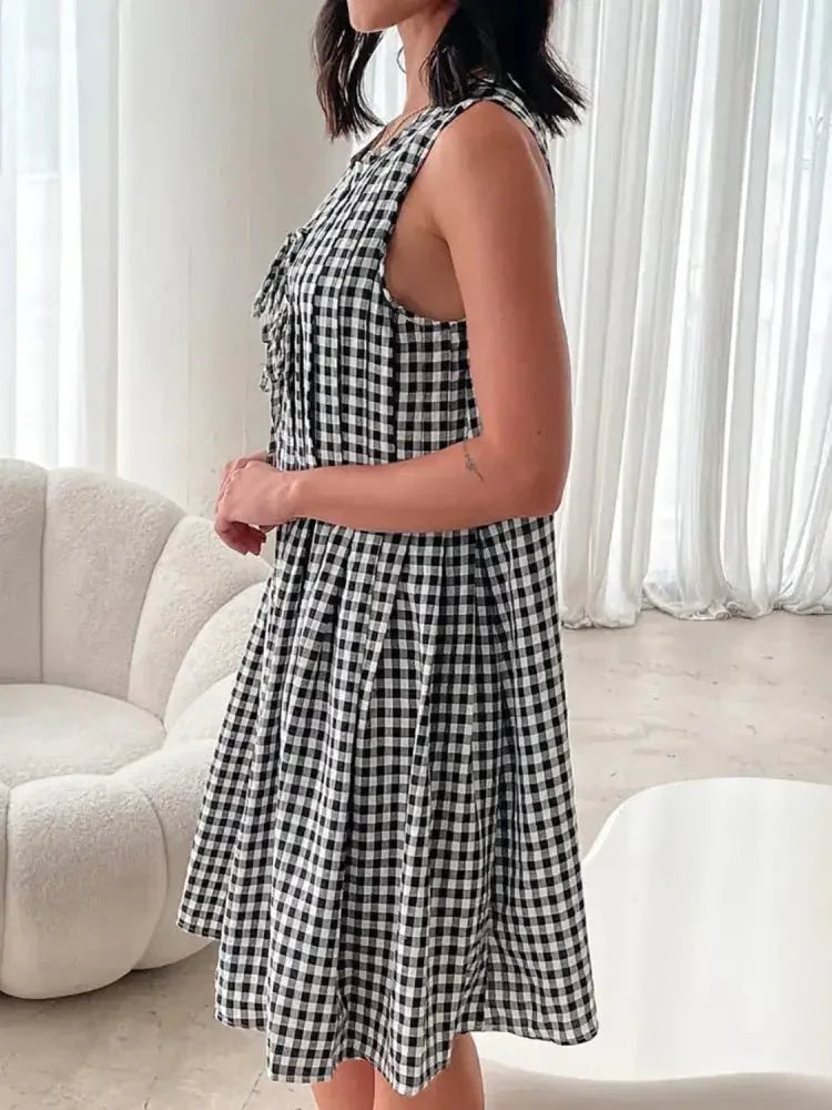 Tied Front Sleeveless Plaid Dress - Update AvenueTrendsi1001006468457141001006468457147ac75111 - 350a - 4db2 - aa92 - 914e95621346 - Max - OriginBlack
