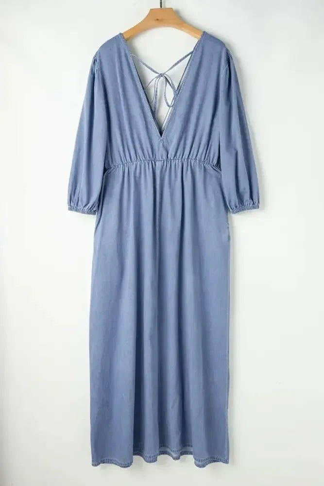 Tied Plunge Three - Quarter Sleeve Denim Dress - Update AvenueDenim Dresses & SkirtsTrendsi1001003109013731001003109013730c435559 - fe39 - 4433 - b3ac - f46fb4fc4004 - MaxLight