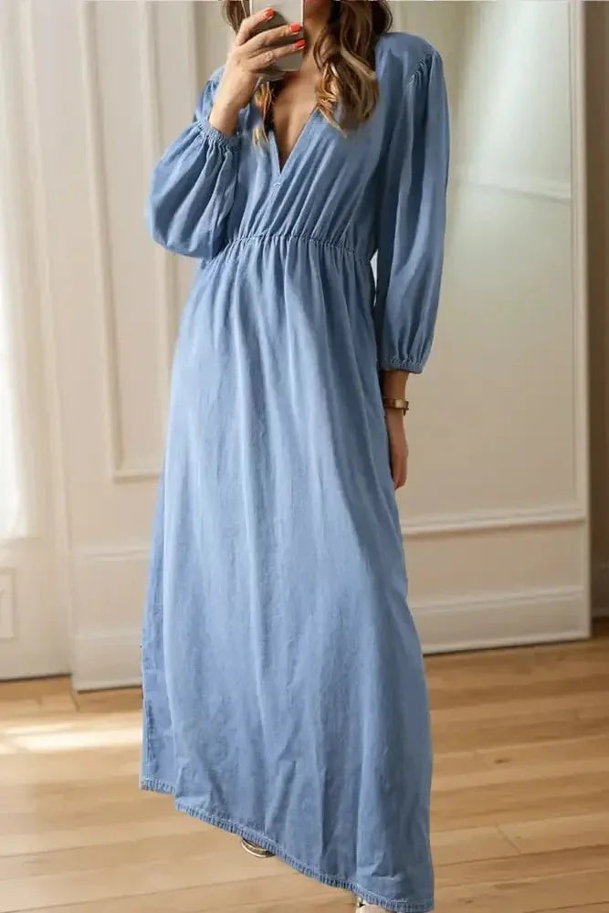 Tied Plunge Three - Quarter Sleeve Denim Dress - Update AvenueDenim Dresses & SkirtsTrendsi10010031090137310010031090137332df46b6 - 5b6a - 420b - ac81 - 19f9e89a6e6b - MaxLight