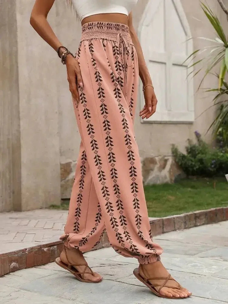 Tied Printed High Waist Pants - Update AvenueBoho VibesTrendsi100100994771341100100994771341ec00708f - 1ec8 - 4a46 - 9354 - fe95e3acd411 - MaxBurnt Coral