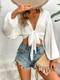 Tied V - Neck Cropped Cover - Up - Update AvenueTrendsi100100395078889100100395078889e07bcd26 - 30c4 - 46b0 - b728 - 355b1e68fe4a - MaxWhite