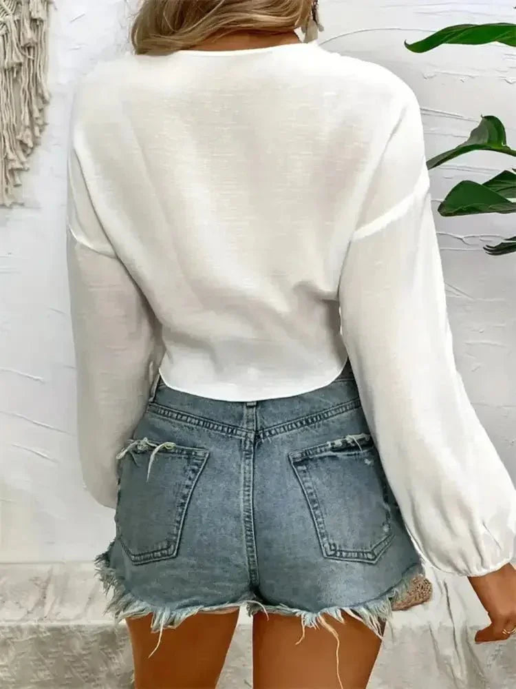 Tied V - Neck Cropped Cover - Up - Update AvenueTrendsi1001003950788891001003950788890dc70042 - cde0 - 4f97 - 976a - 0267deb74eb4 - MaxWhite
