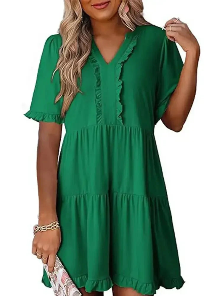 Tiered Notched Short Sleeve Mini Dress - Update AvenueEffortless Elegance: DressesTrendsi100100382281659100100382281659b177462e - ae63 - 440b - 9fa2 - e6c57eaa2228 - Max - OriginDark Green