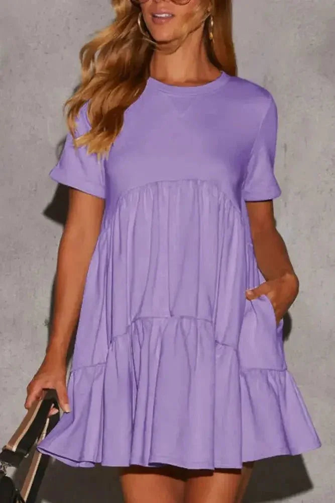 Tiered Round Neck Short Sleeve Mini Dress - Update AvenueVacation StyleTrendsi100100195951899100100195951899443940bb - 197d - 43ad - b50b - 7e2e63d53420 - MaxLavender