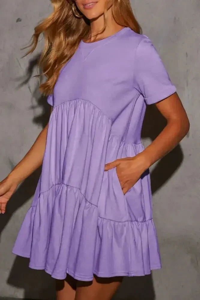 Tiered Round Neck Short Sleeve Mini Dress - Update AvenueVacation StyleTrendsi1001001959518991001001959518994373784c - dd91 - 41df - ae80 - 177f2ad7f3e7 - MaxLavender
