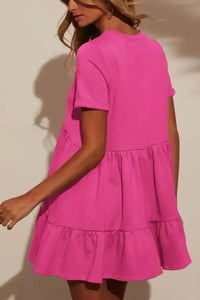 Tiered Round Neck Short Sleeve Mini Dress - Update AvenueVacation StyleTrendsi1001001959594981001001959594984b641e83 - 6bad - 4670 - b6c5 - 9845a3de5253 - MaxHot Pink