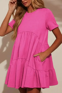 Tiered Round Neck Short Sleeve Mini Dress - Update AvenueVacation StyleTrendsi100100195959498100100195959498c4de6fff - a1ff - 4313 - b48d - 2828ca630a6c - MaxHot Pink