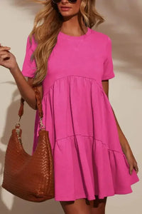 Tiered Round Neck Short Sleeve Mini Dress - Update AvenueVacation StyleTrendsi1001001959594981001001959594980e6346ff - 7012 - 4457 - 9516 - 2142c6008309 - MaxHot Pink