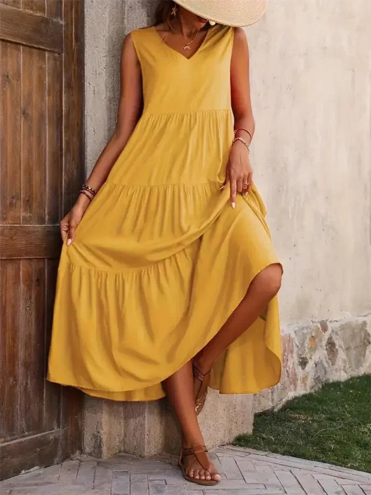 Tiered V - Neck Sleeveless Dress - Update AvenueTrendsi100100223665994100100223665994d97198c9dedf4a48a6949129817ee07d - MaxMustard