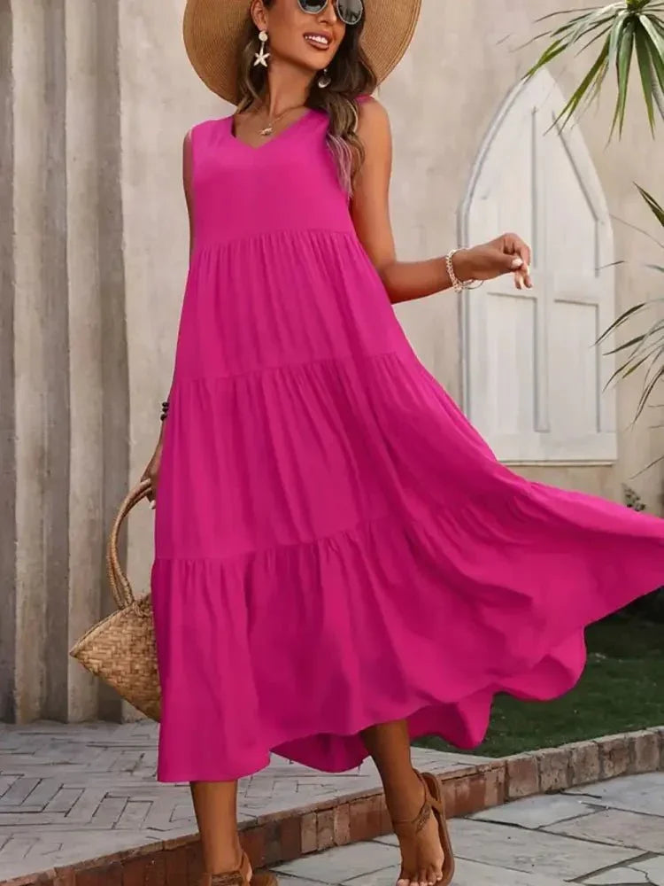 Tiered V - Neck Sleeveless Dress - Update AvenueTrendsi1001002236691141001002236691149baf8996 - 2a55 - 4484 - 9ea2 - b50eb674c41d - MaxHot Pink