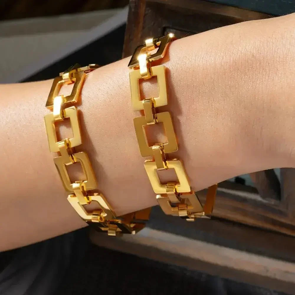 Titanium Steel Hollow Square Chain Bracelet - Update AvenueBraceletsTrendsi100500423541523100500423541523Titanium Steel Hollow Square Chain BraceletGold