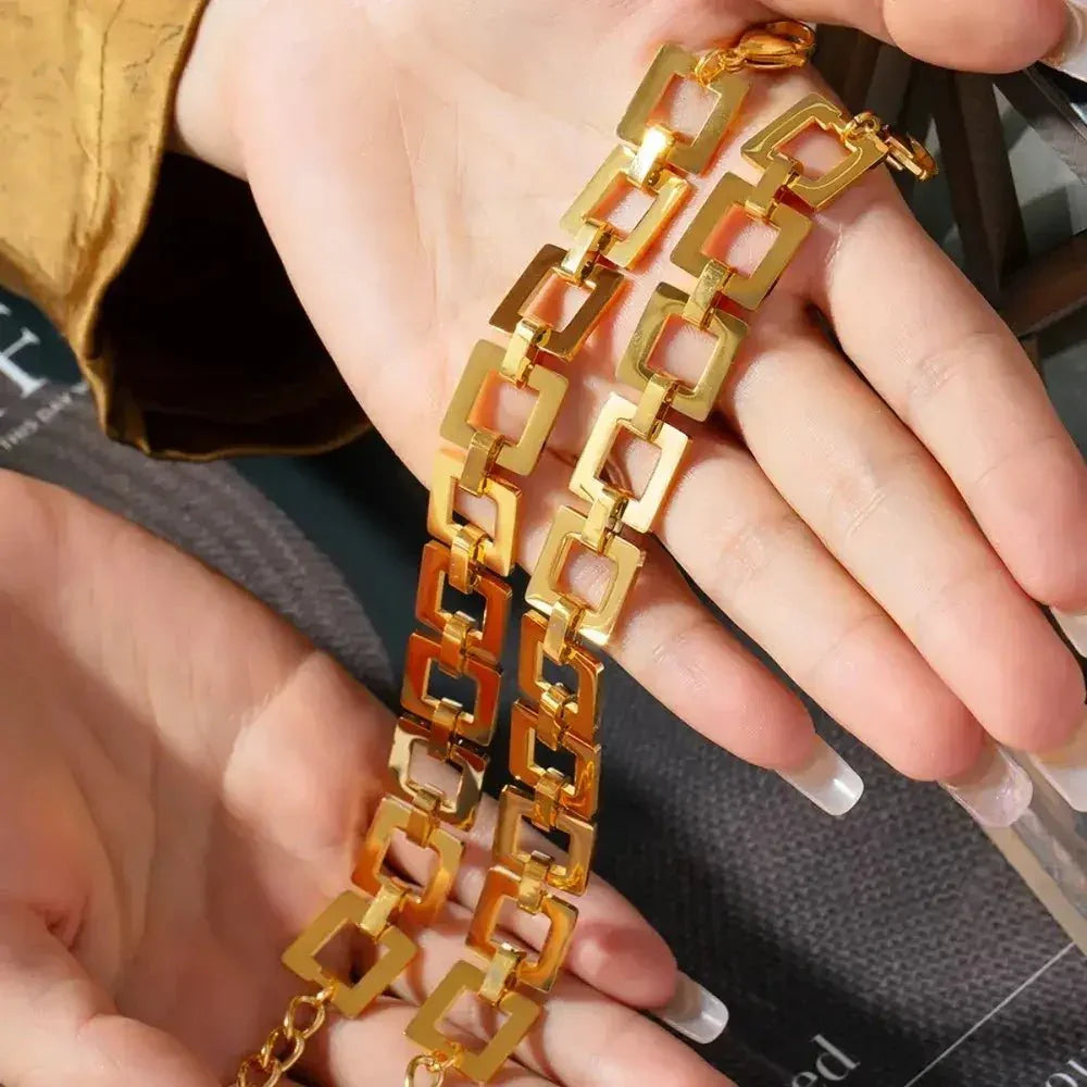 Titanium Steel Hollow Square Chain Bracelet - Update AvenueBraceletsTrendsi100500423541523100500423541523Titanium Steel Hollow Square Chain BraceletGold