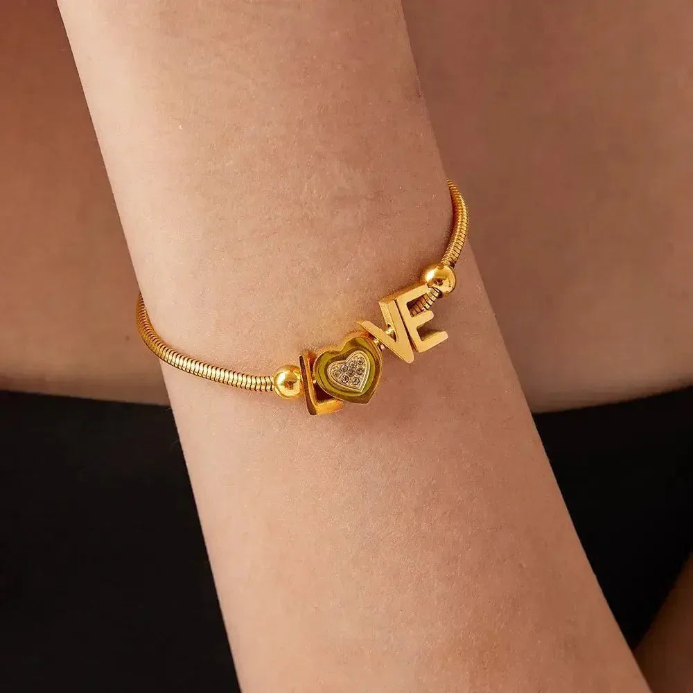 Titanium Steel Rhinestone Letter Bracelet - Update AvenueBraceletsTrendsi100500562312620100500562312620Titanium Steel Rhinestone Letter BraceletGold