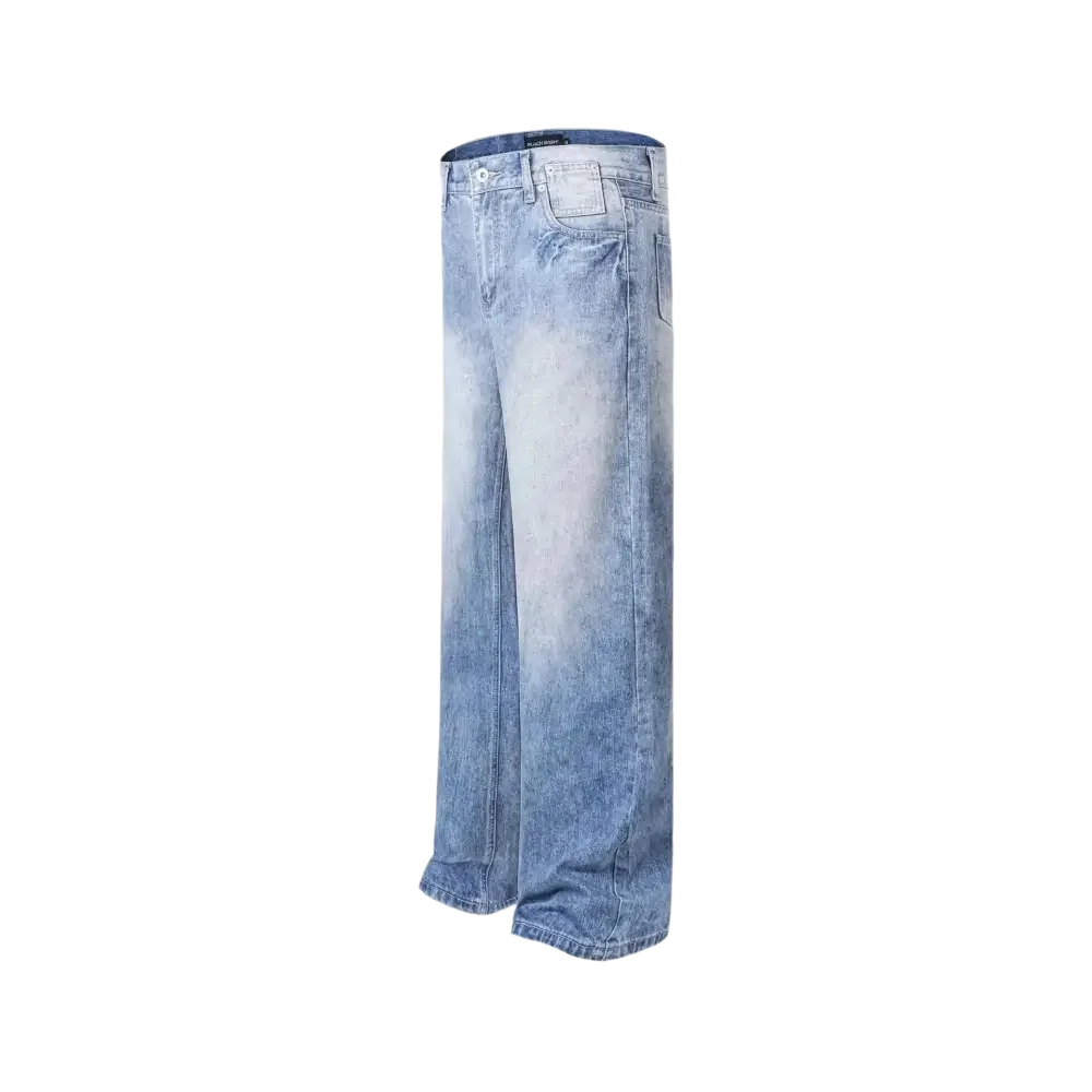 Light blue acid-wash wide leg jeans for men from Trendsi with relaxed fit