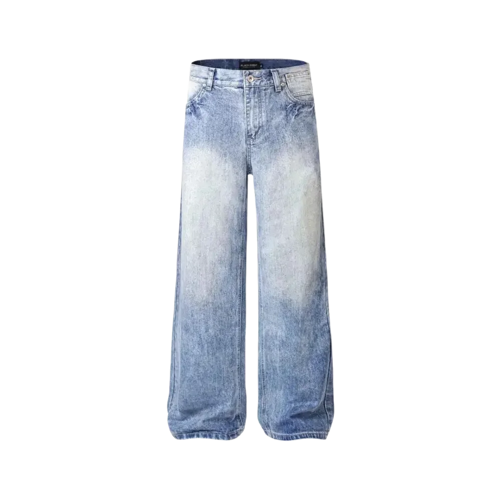 Light blue acid wash wide leg jeans for men, relaxed fit wide leg jeans style