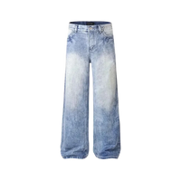 Light blue acid wash wide leg jeans for men, relaxed fit wide leg jeans style