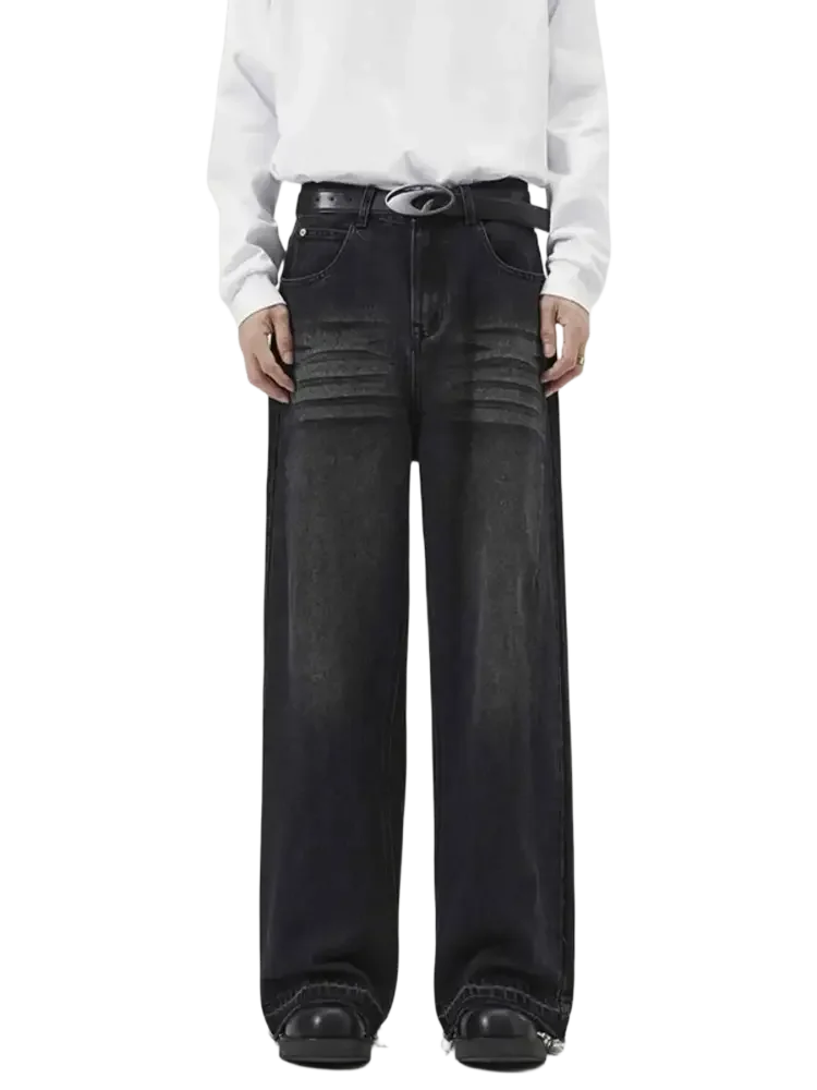 Trendsi men’s wide leg jeans in faded black with distressed details and baggy fit