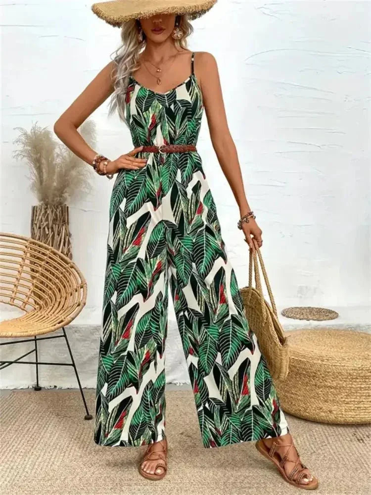Tropical Print Spaghetti Strap Wide Leg Jumpsuit - Update AvenueVacation StyleTrendsi100100493360721100100493360721c471e803 - 8817 - 4661 - 8f0a - 072221120f15 - MaxDark Green