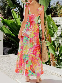 Tropical Print Tie Shoulder Maxi Dress