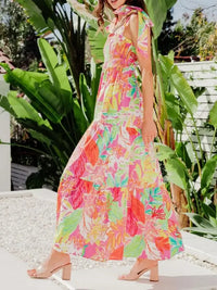 Tropical Print Tie Shoulder Maxi Dress